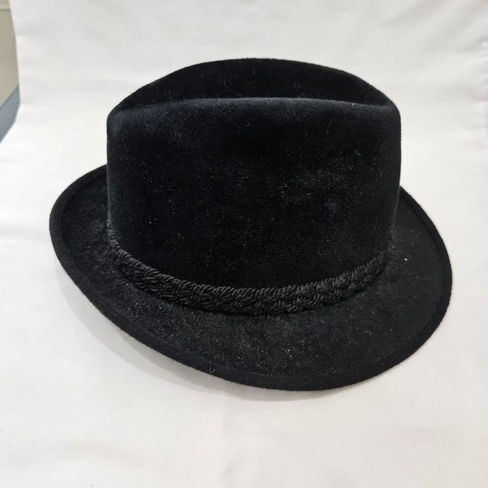 Stetson Sovereign Black Fur Felt Fedora Hat Braided Band Size 7 3/8 59cm